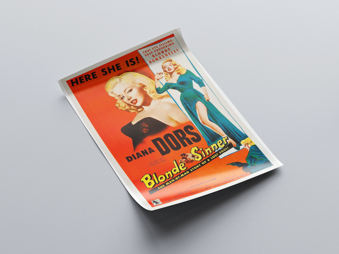 Yield to the Night / Blonde Sinner (1956) Movie Poster displayed in interior setting