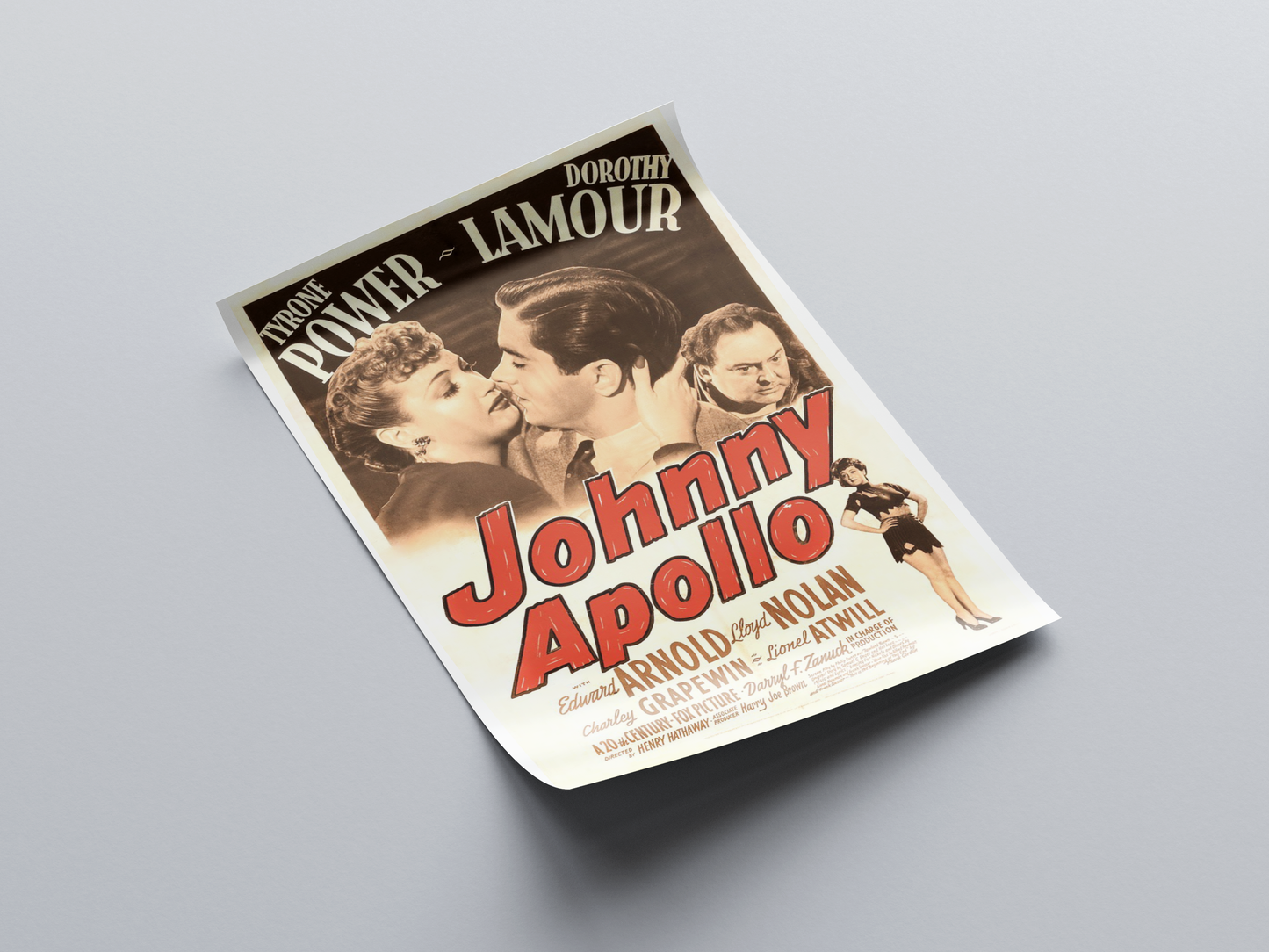 Johnny Apollo (1940) Movie Poster displayed in interior setting