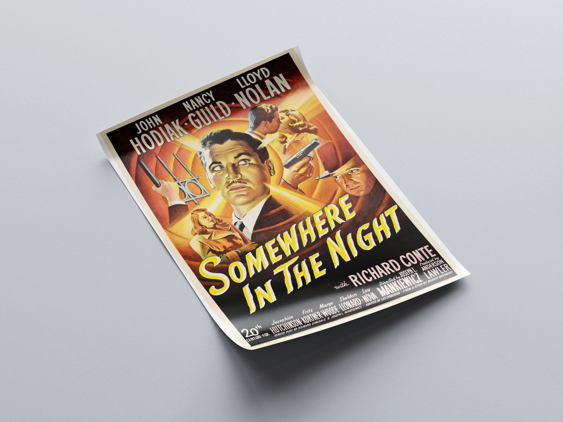 Somewhere in the Night (1946) Movie Poster displayed in interior setting
