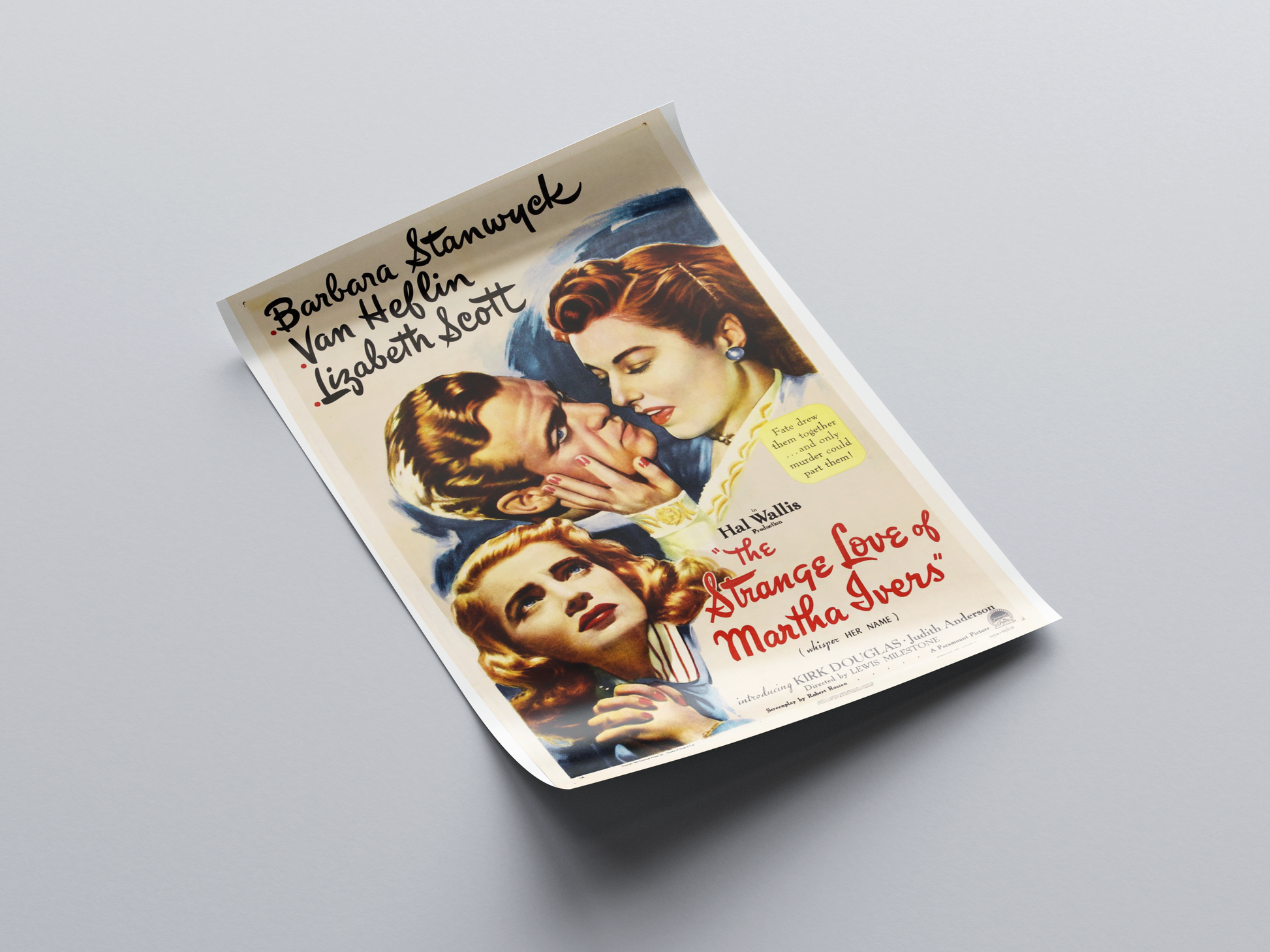 The Strange Love of Martha Ivers (1946) Movie Poster displayed in interior setting