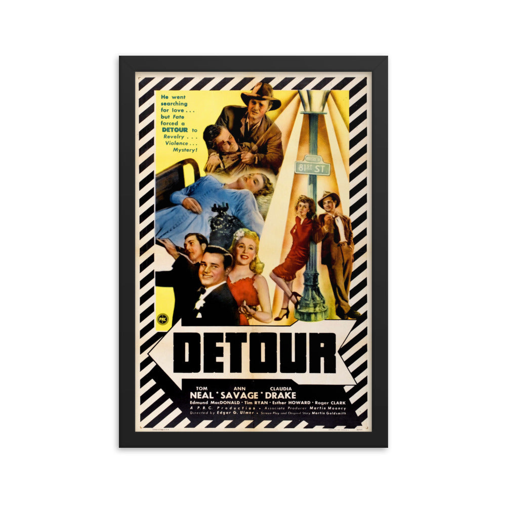 Detour (1945) Black Frame 24″×36″ Movie Poster