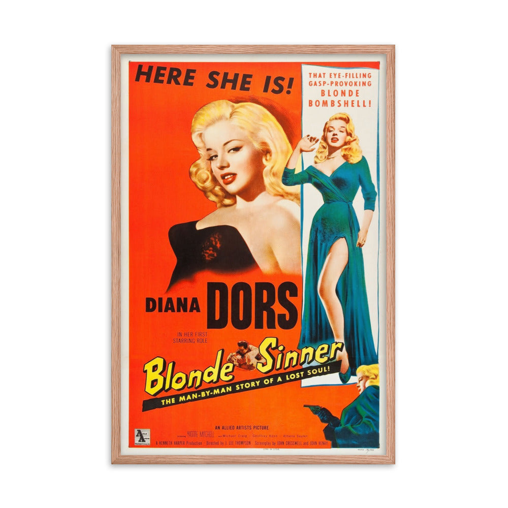 Yield to the Night / Blonde Sinner (1956) Red Frame 24″×36″ Movie Poster