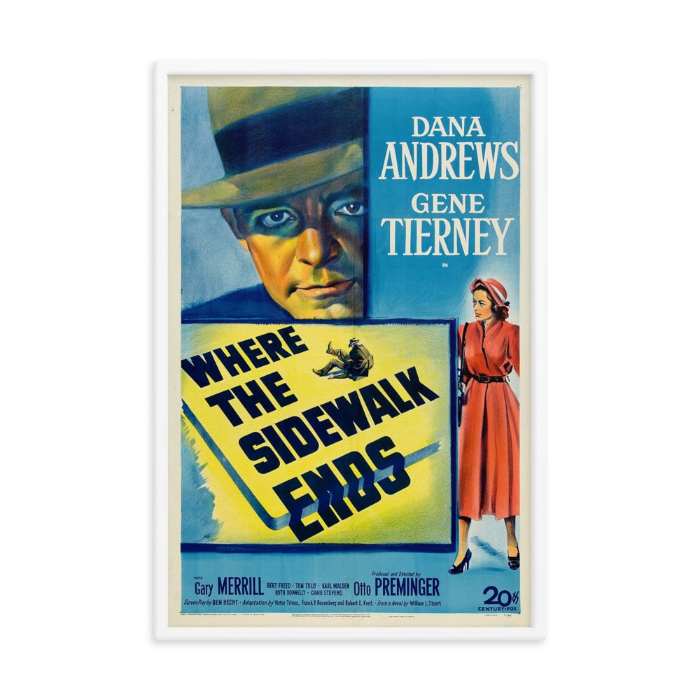 Where the Sidewalk Ends (1950) White Frame 24″×36″ Movie Poster