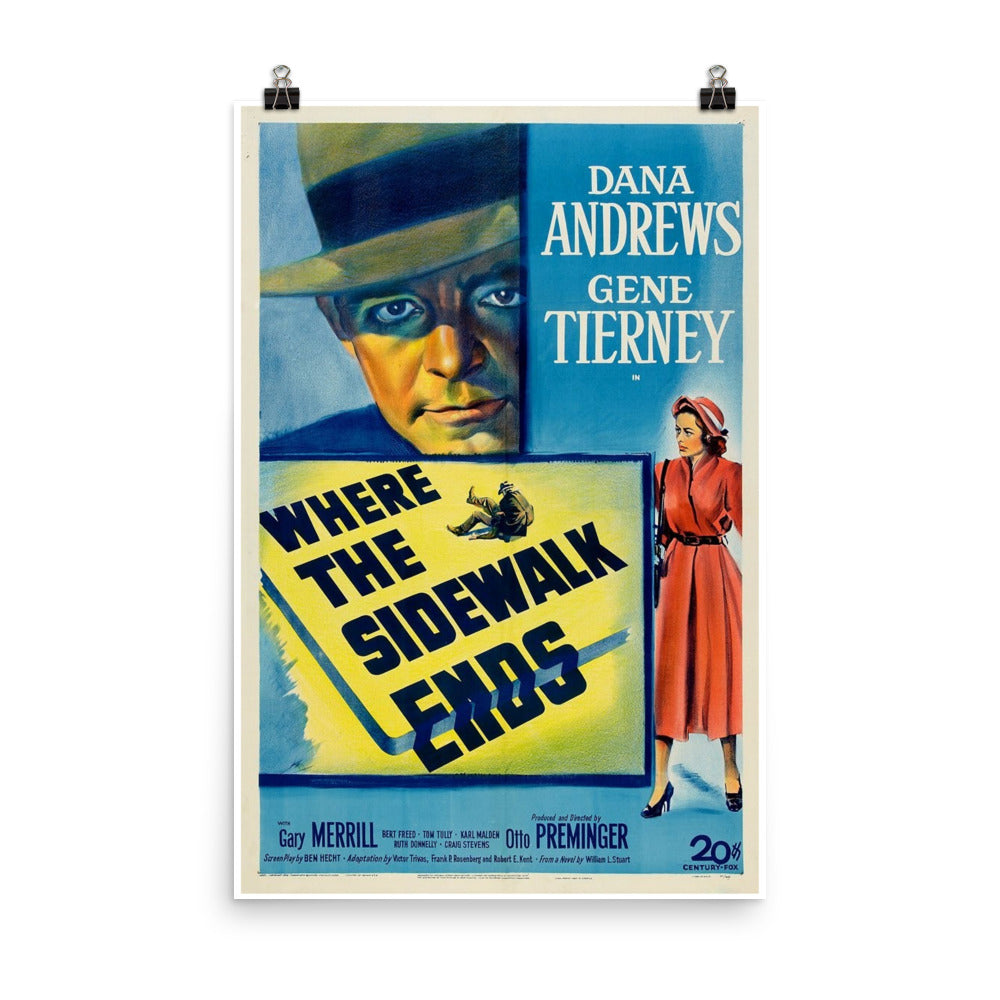 Where the Sidewalk Ends (1950) Movie Poster, 12×18 inches